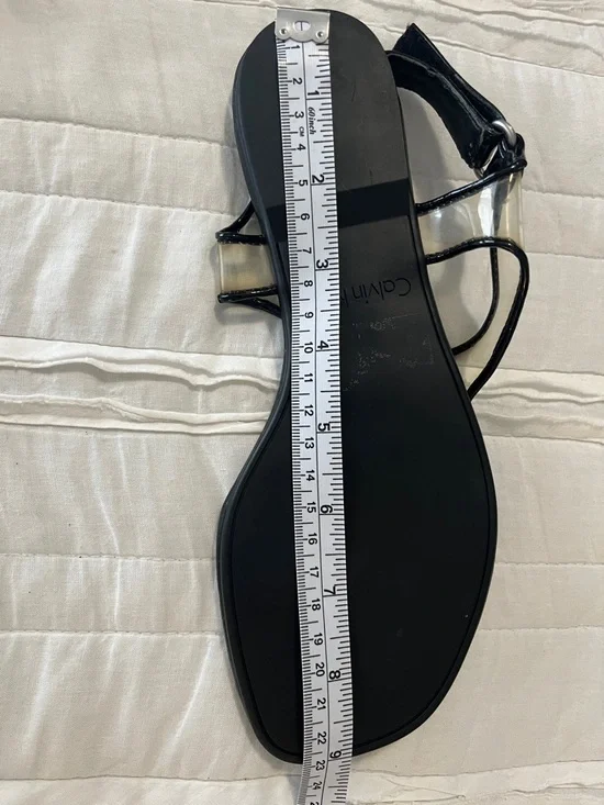 Calvin Klein Black Patent Strappy Sandals with Clear Panel - Picture 5 of 6